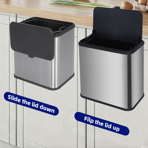 Poubelle de cuisine murale suspendue pour l'intérieur, avec couvercle, en acier inoxydable, poubelle en métal pour la cuisine - Product Image 1