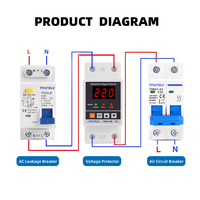 Protecteur de Tension Réglable 40A 63A 220V Rail DIN, Protection Contre les Surtensions et Sous-Tensions, Récupération Automatique et Reconnexion