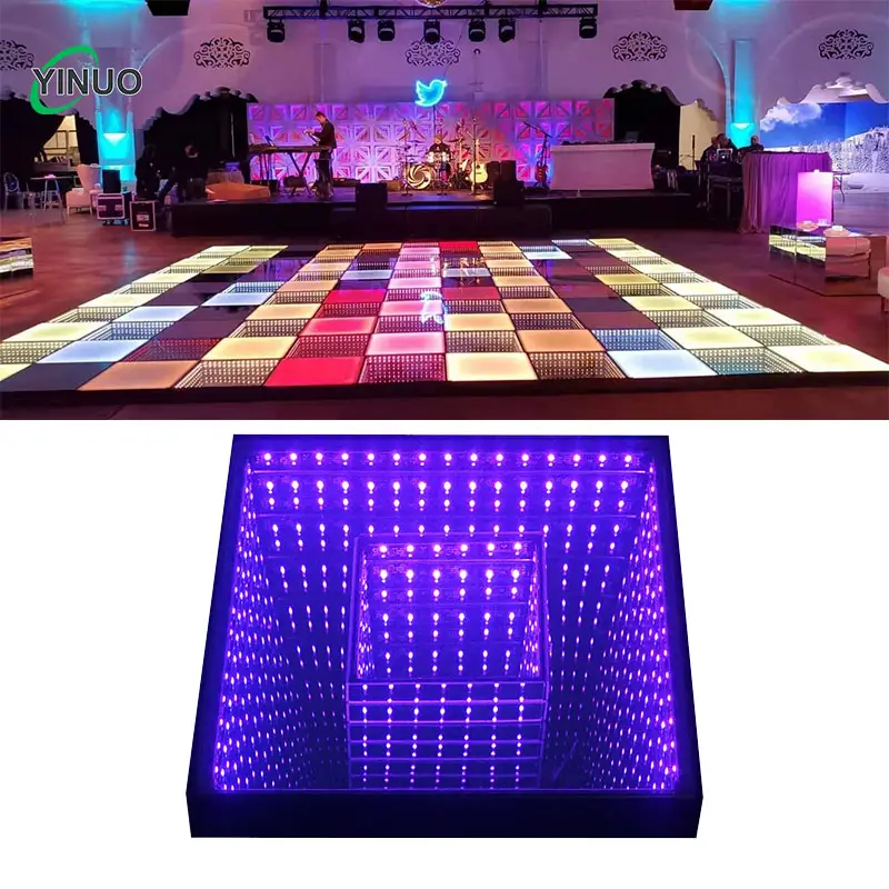 YINUO Stage Lights Rainbow led Black mirror wedding 3D infinity RGB dance floor for event