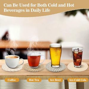 Jianna 8pcs 4.3 Inch Woven Cotton Rope Classic Coaster Set 8 Colors Portable Home Decor Coffee Table Business Tea <b>Cups</b> <b>Saucers</b> - Product Image 5
