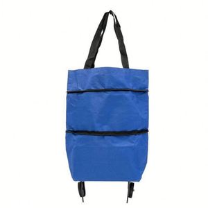 Custom Logo Screen Printed Oxford Cloth <b>Foldable</b> Shopping <b>Cart</b> Trolley Bag with Wheels Household Use - Product Image 4