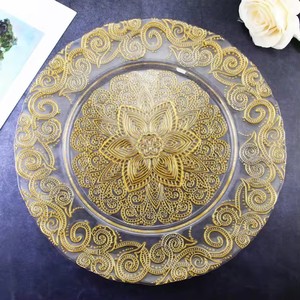 Assiettes <span class=keywords><strong>de</strong></span> présentation en verre dorées pour gâteaux d'anniversaire, assiettes à fruits peintes à l'or, design floral en relief, assiettes <span class=keywords><strong>de</strong></span> dîner artisanales – Offre Spéciale - Product Image 1