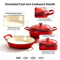 Ensemble de batterie de cuisine en fonte émaillée 2 pièces, compatible four, comprenant faitout et poêle, pour cuisinières à induction et à gaz