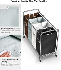 Chariot à <span class=keywords><strong>linge</strong></span> avec 4 bacs organisateur roulant pour petits espaces sacs amovibles roues robustes - Product Image 4