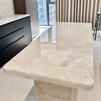 Table à manger en onyx blanc naturel, table à manger rectangulaire de luxe, translucide, en cristal de glace blanc, en marbre, pour la maison et la villa