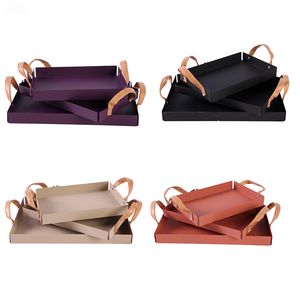 Multi-Functional Iron Storage Serving <strong>Tray</strong> Set Leather Handles <strong>Stackable</strong> Design for Living Room Bathroom <strong>Desk</strong> Use Modern Decor - Product Image 1