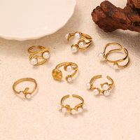 Bague de mariage ajustable en acier inoxydable plaqué or avec perle, design géométrique tendance, pour femme, bijou à porter au quotidien