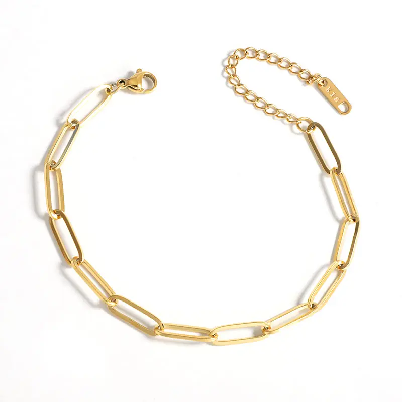 Vente en gros Bracelet chaîne en acier inoxydable Simple Bracelet trombone plat réglable pour femmes