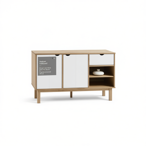Medium <b>Sideboard</b> In Brown And White Solid <b>Pine</b> Wood Engineered Wood Storage Modern Minimalist Design For Home Dining Room - Product Image 1