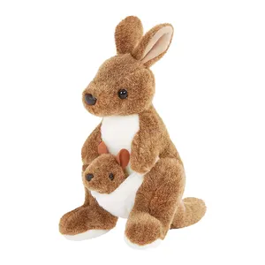工厂定制毛绒玩具澳大利亚袋鼠携带婴儿毛绒动物袋鼠母子系列儿童玩具