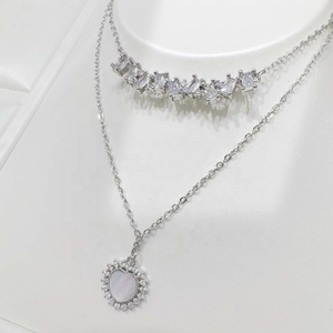 Collares de plata de ley 925 con forma de corazón y flor, con circonitas, chapados en oro de 14k, delicados y en capas, para niñas. - Product Image 4