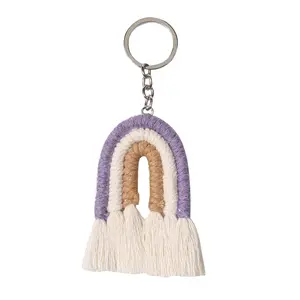 Porte-clés arc-en-ciel glands vente en gros personnalisé femmes sac décor pendentif tissé macramé porte-clés