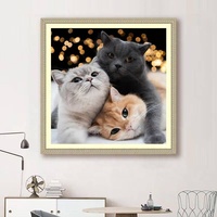 Peinture Diamant 5D DIY en Gros pour Décoration Intérieure, Peinture Diamant Complète 5D en Résine Ronde, Motif Chat Animal, Peinture Diamant DIY Colorée