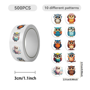 500 <span class=keywords><strong>Fogli</strong></span>/Rotolo Nastro Adesivo Acrilico Bifacciale in PVC Rotolo per Rotolo, Adesivo per Scrapbooking a Tema Gufo Cartone Animato, Forniture per Journaling - Product Image 5