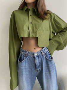 Blus Wanita Lengan Panjang Model Potongan Asimetris Kasual, Atasan Pendek Crop, Koleksi Musim Semi Gugur Terbaru, Diskon Besar - Product Image 3
