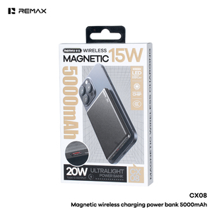 พาวเวอร์แบงค์แม่เหล็ก 15W ชาร์จไร้สาย 5000mAh บางเฉียบ รองรับ PD20W ชาร์จเร็ว พร้อมหน้าจอ LED รุ่น CX08 CX08 - Product Image 3