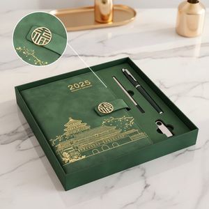 Luxury Business Gift <b>Set</b> Customized Logo A5 Leather <b>Notebook</b> China Hardcover Style with Sewing Binding - Product Image 1