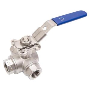 Válvula de bola COVNA DN40 de 1.5 pulgadas, 3 vías, puerto en L, 1000 WOG, alta presión, acero inoxidable 304, con maneta y bloqueo, UPVC/latón/acero inoxidable - Product Image 3