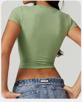 Camiseta Deportiva de Nailon y Spandex para Mujer, Ajustada, de Secado Rápido, Informal, Combinable con Todo, para Yoga, Running, Pilates