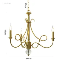 American Retro All-Copper LED Chandelier Sala de estar Country Restaurant Dormitorio negro E14 Techo Medio Vela simple