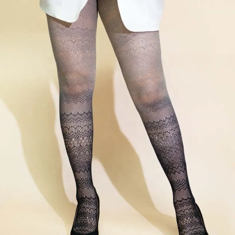 Sexy Temptation Colorful Fishnet Stockings Lace Jacquard Woven Pantyhose Cross Hollow Net Stockings