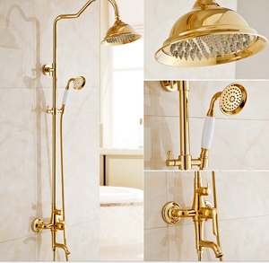 Set <span class=keywords><strong>Doccia</strong></span> Completo in Ottone Spazzolato Oro Non Rivestito, con Doccetta e Soffione a Pioggia - Product Image 3