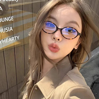 Kacamata Oval Gaya Nerdy Terbaru Bingkai Kecil Modis Anti-Cahaya Biru dengan Pilihan Resep
