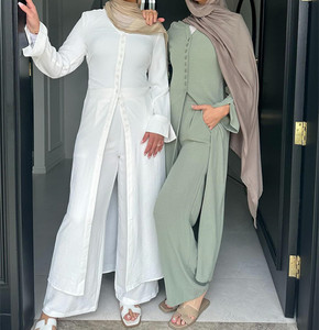 2025 Ramadan Eid Mới Abaya Thổ Nhĩ Kỳ Phong Cách Crepe khiêm tốn Hồi Giáo 2 Mảnh Abaya Đặt Hàng Ngày Mặc Hồi Giáo Quần Áo Phụ Nữ Abaya Quần Set - Product Image 1