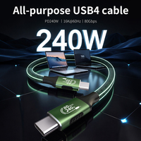 Cable de Datos USB C Thunderbolt 5 de 80 Gbps, Flexible, OD3.4mm, Delgado, Tipo C, Carga Rápida PD