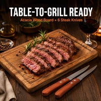 Ensemble d'outils de barbecue en acier inoxydable 16 pièces avec manche en bois, kit d'ustensiles de camping pour barbecue avec planche à découper en acacia et sac de transport