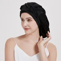 100% Bonnet de couchage en soie de mûrier pour femmes grand bonnet de sommeil avec large bande élastique pour le soin des cheveux bouclés Dreadlock tresse