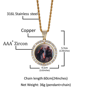 Collar <span class=keywords><strong>con</strong></span> Colgante <span class=keywords><strong>de</strong></span> <span class=keywords><strong>Foto</strong></span> <span class=keywords><strong>de</strong></span> Doble Cara, <span class=keywords><strong>Cadena</strong></span> Singapuriana Trenzada, Chapado en <span class=keywords><strong>Oro</strong></span>, <span class=keywords><strong>con</strong></span> Circonita Cúbica, Joyería Hip Hop para Fiestas y Bodas - Product Image 3