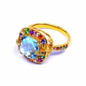 Anillo de pareja clásico de Estilo Vintage Plata de Ley 925 con Topacio Azul y piedras preciosas multicolores Ropa de boda y fiesta - Product Image 1