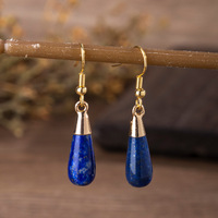 Boucles d'oreilles pendantes en pierres précieuses naturelles, améthyste, lapis-lazuli, dorées, en forme de goutte, pour femmes