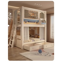 Lit mezzanine pour enfants JS, style moderne et simple, en bois massif blanc, confortable, avec toboggan et bibliothèque, ensemble de meubles de chambre pour enfants