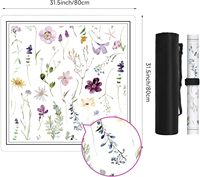 Tapis de Mahjong carré de 31,5 pouces en polyester, motif floral aquarelle, emballage en boîte, tapis de table de Mahjong pour jeux de cartes et de dominos