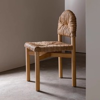 Chaise de salle à manger Grace Modern Nordic Retro en bois massif avec dossier tissé en herbe à l'eau Meubles de maison en PU pour le salon de loisirs