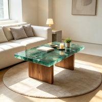 Table basse rectangulaire moderne en résine époxy avec design rivière, ensemble de meubles pour salon