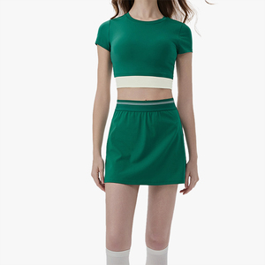 Ensemble de sport de tennis pour femme, rembourré, color block, toucher frais, décontracté, deux pièces, anti-exposition, pour Pilates et Yoga - Product Image 3