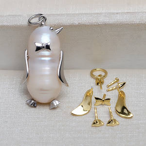Handmade 925 Silver Baroque Penguin Pendant and Shaped <b>Pearl</b> Necklace Female Hollow Base Accessory with 4037 DIY <b>Loose</b> <b>Pearls</b> - Product Image 1