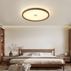 New Chinese Style Walnut Wood Grain Round <b>Ceiling</b> <b>Light</b> Led Bedroom Study Main <b>Light</b> 10-15 Sqm Hardwired Switch Control - Product Image 1