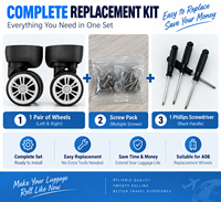 Kit de réparation de roulettes de bagages A08, ensemble complet de remplacement de roulettes de valise avec pack de vis et tournevis