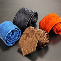 Cravate Homme de Luxe Vintage Marron Cuivre Or Paisley en Microfibre de Qualité Fleurie pour Affaires et Mariage, 8cm Couleur Unie