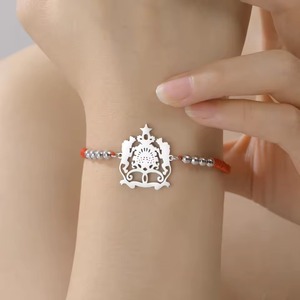 Pulsera <span class=keywords><strong>de</strong></span> Acero Inoxidable para Mujer con Dijes del <span class=keywords><strong>Escudo</strong></span> <span class=keywords><strong>de</strong></span> Armas <span class=keywords><strong>de</strong></span> Marruecos, Emblema del León del Atlas Nacional Marroquí, Pulsera Ajustable con Cuerda Trenzada - Product Image 2