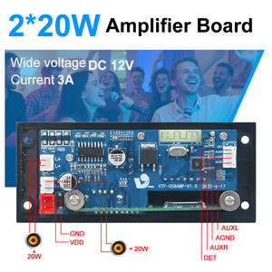 โมดูลเครื่องขยายเสียงดิจิตอล VIRE 2*20W เครื่องเล่น <span class=keywords><strong>MP3</strong></span> ใช้ไฟ DC 12V บลูทูธไร้สาย 5.3 สำหรับรถยนต์ พร้อมช่อง USB และบอร์ดถอดรหัส <span class=keywords><strong>MP3</strong></span> - Product Image 3