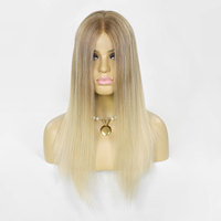 Perruque Lace Front en Cheveux Humains Européens Non Traités, Alignés dans le Sens des Cuticules, Ombré Blond Cendré, Sheitel Juif Casher, Perruques Médicales