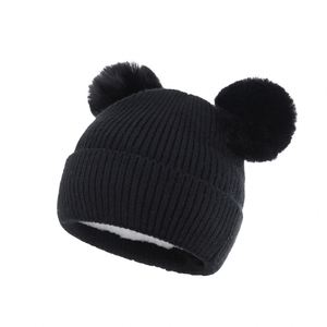 Children Warm Knitted Beanie Hat with 2 <b>Pom</b> <b>Pom</b> 3D Embroidery Business Use Winter Hat for Kids and Baby - Product Image 5