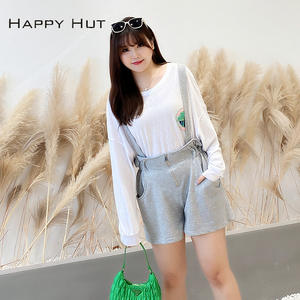 Shorts taille haute pour femmes grandes tailles avec poches en coton noir N7776 - Product Image 5