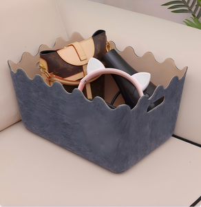 Cesta de almacenamiento portátil de fieltro con borde ondulado, organizador de libros, caja de almacenamiento integrada para juguetes con asa. - Product Image 6