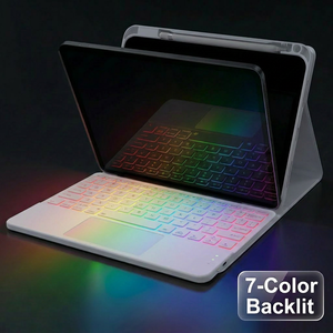 Étui clavier sans fil fin pour <span class=keywords><strong>iPad</strong></span> <span class=keywords><strong>Pro</strong></span> 10,2 pouces 7e/8e/9e génération avec pavé tactile et support pour stylet, rétroéclairé, en cuir PU intelligent - Product Image 3